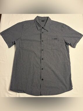 Oakley Black and Gray Plaid Short Sleeve Button Up Shirt with Chest Pocket